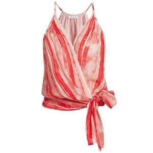 Ramy Brook Red and Pink Striped Wrap Blouse